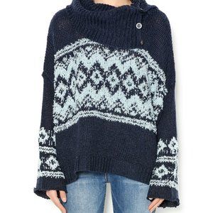 NWT Free People Fairisle Split-Neck Sweater Navy